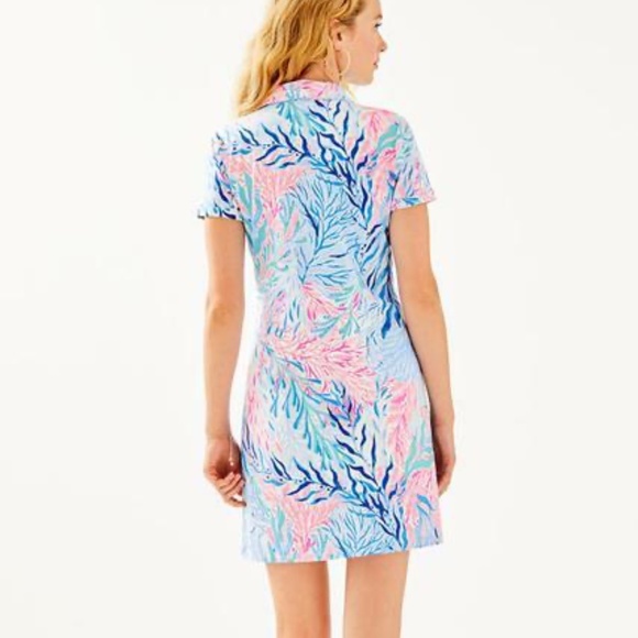 Lilly Pulitzer Sadie Polo Dress Crew Blue Tint Kaleidoscope Corals - size XS - Picture 4 of 8